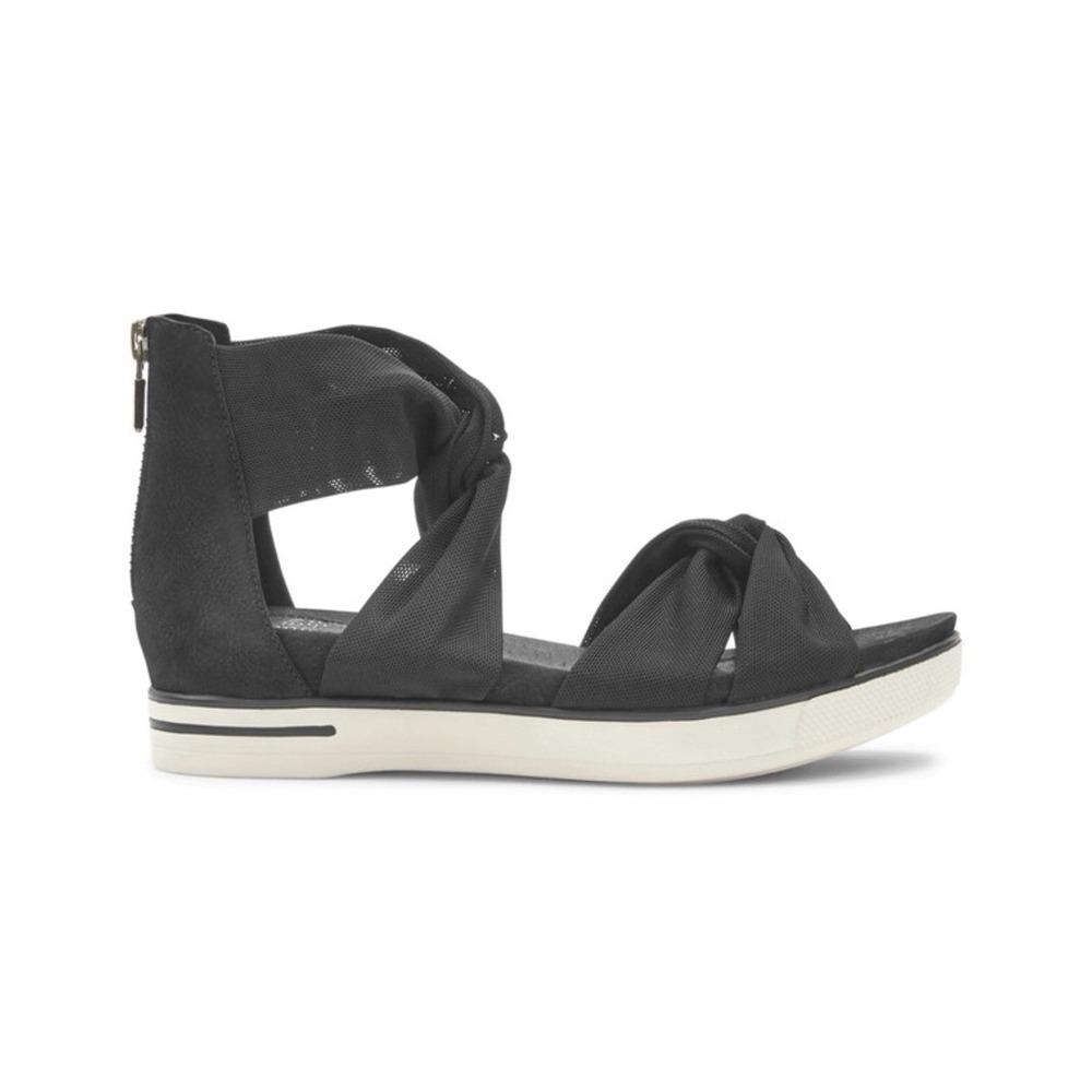 Eileen Fisher Zanya Twisted Mesh Platform Sandals Black Size 6 Zip Back